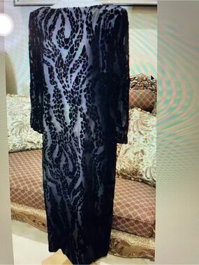 Gene Roye Black velvet  V-Neck Long Sleeve Maxi Dress